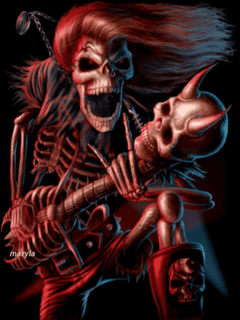 Skeleton playing guitar